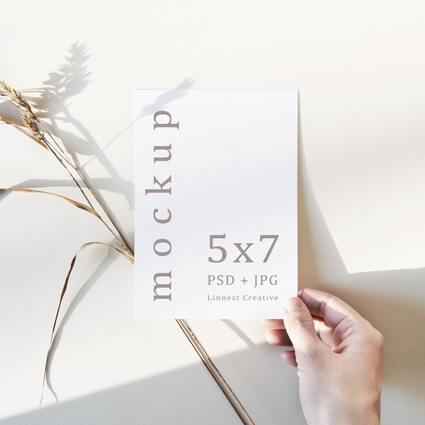 5x7" card mockup, Invitation mockup, Minimalist empty white card, Greeting card mockup, Wedding stationery mockup