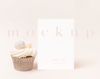 Cupcake mockup, Valentine's Day card mockup, Party invitation mockup, Minimalist empty white card, Greeting card mockup, Baby shower mockup