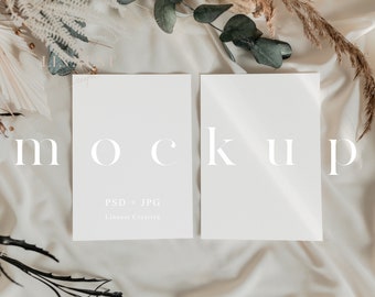 Double card mockup, Boho wedding stationary mockup, Two white cards mock up, Minimalist greeting card mockup, Neutral tones card mockup LC2