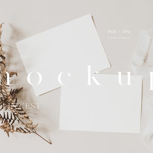 Neutrale dubbele kaart mockup, Uitnodigen mockup, Minimalistische kaart mockup, Boho kaart mockup, Wenskaart landschap mockup, 5x7 Card mockup 023