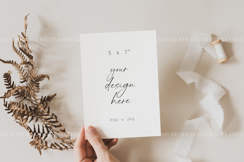 Boho card mockup, 5x7 card mockup Smart Object, Greeting card mockup, Invite mockup, White card mockup, Wedding mock up stationary 023 image 2