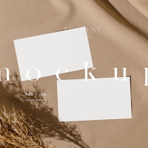 Cartão de visita mockup boho, Cartão de lugar mockup minimalista, Papelaria de casamento marrom neutro mockup Smart Object, Branding mockup minimalista 03