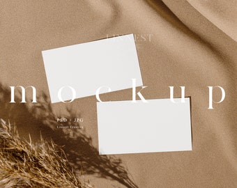 Business card mockup boho, Place card mockup minimalist, Neutral brown wedding stationary mockup Smart Object, Minimal branding mockup 03