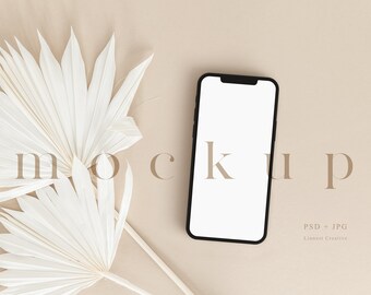 Maqueta de pantalla de iPhone, maqueta de invitación digital Boho, maqueta electrónica de teléfonos inteligentes e-invite, maqueta de teléfonos celulares, maqueta mínimamente moderna