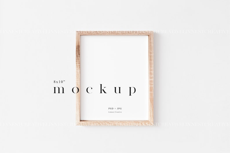8x10 frame mockup, Wood frame mockup 8x10 wall, Wooden boho frame mockup, 4x5 ratio picture frame mockup, Rustic frame art print mockup image 1