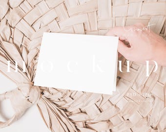 Horizontal folded card mockup 5x7, Folded landscape greeting card mockup, Boho booklet mockup, Invite mockup, Wedding mock up stationary 043