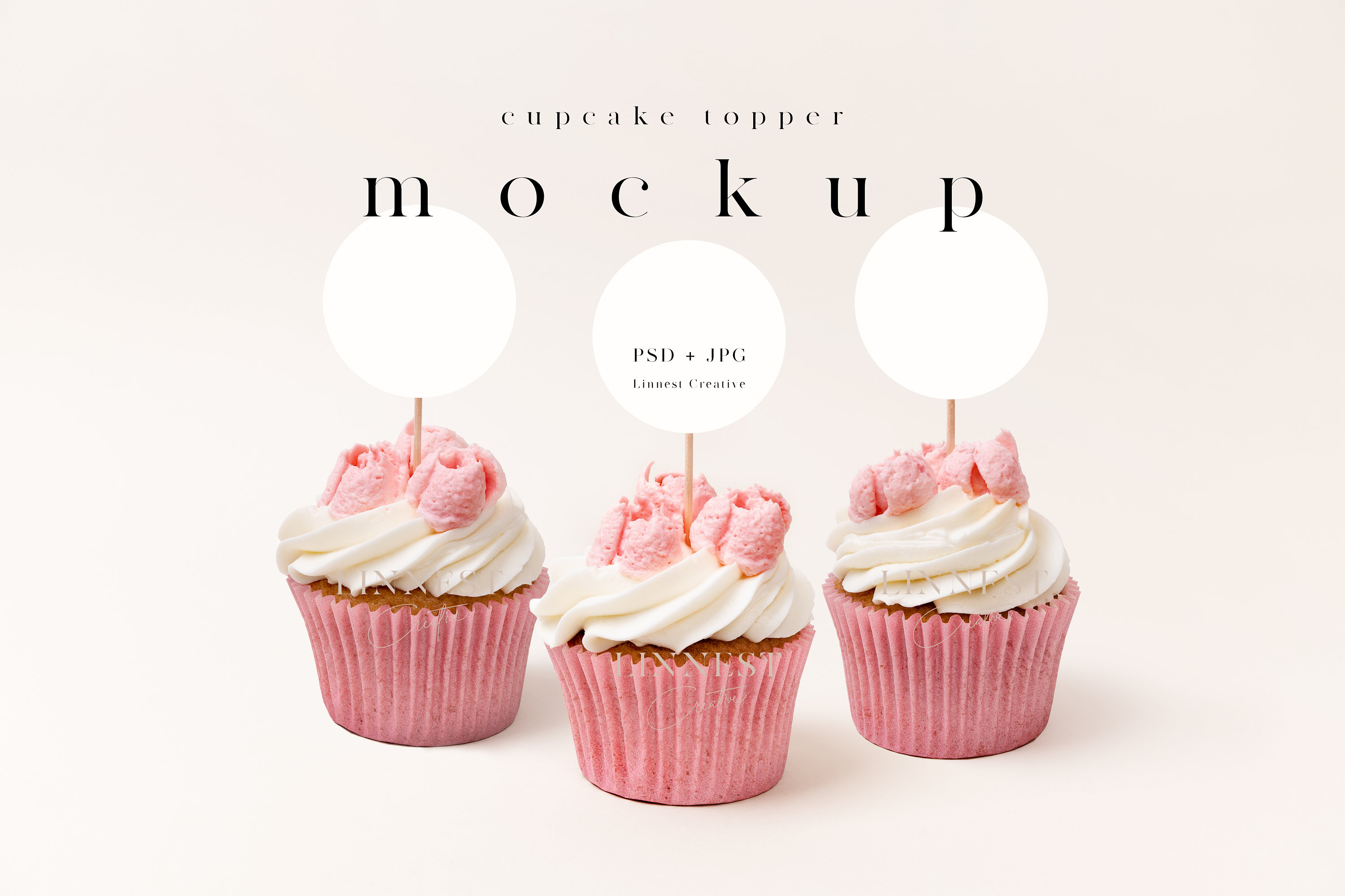 Cupcake Toppers Mockup, Valentinstag Cupcake Mockup, Rosa Cupcake Topper Mockup, Favor Tag Mockup, Minimalistischer Cupcake Topper Mockup