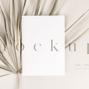 5x7&quot; card mockup, Minimalist empty white card, Wedding stationery mockup, Greeting card mockup, Modern boho neutral tones card mockup LC6