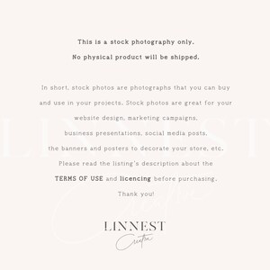 May include: Text on a white background that reads: "This is a stock photography only. No physical product will be shipped. In short, stock photos are photographs that you can buy and use in your projects. Stock photos are great for your website design, marketing campaigns, business presentations, social media posts, the banners and posters to decorate your store, etc. Please read the listing's description about the TERMS OF USE and licencing before purchasing. Thank you! LINNEST"