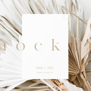 Boho card mock up, 5x7 card mockup Smart Object, Minimalist card mockup simple white, Wedding invite mock up, Stationary mockup 08