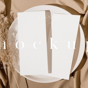 Bruiloftsmenu mockup dubbelzijdig, minimalistisch bordmenu mockup 4 x 9, neutraal mockup, bruiloft stationair mockup, elegante boho menu mockup 03