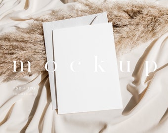 5x7" card mockup, Minimalist empty white card, Wedding stationery mockup, Greeting card mockup, Modern boho neutral tones card mockup LC3