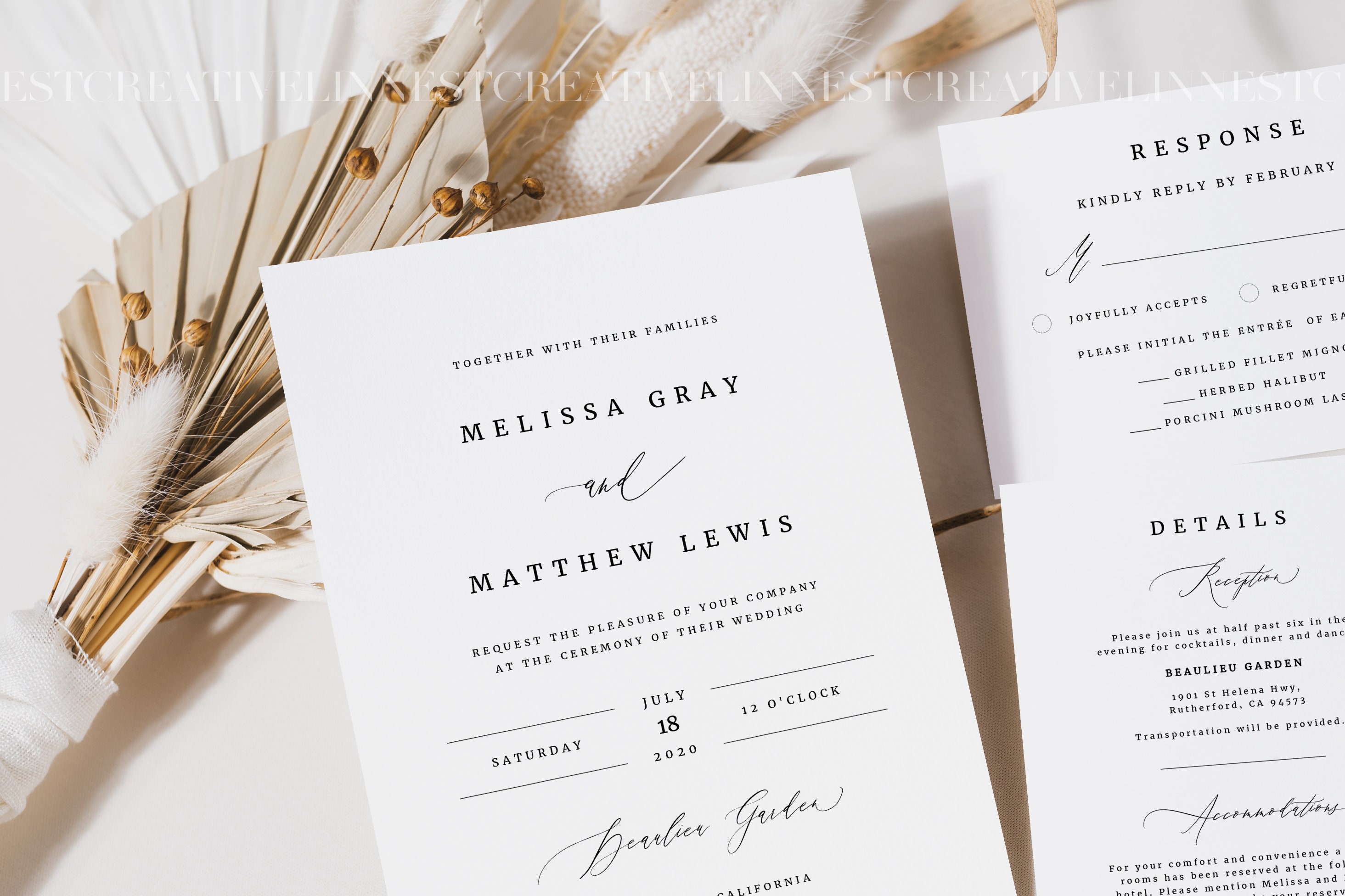 Boho wedding suite mockup Minimalist invitation suite