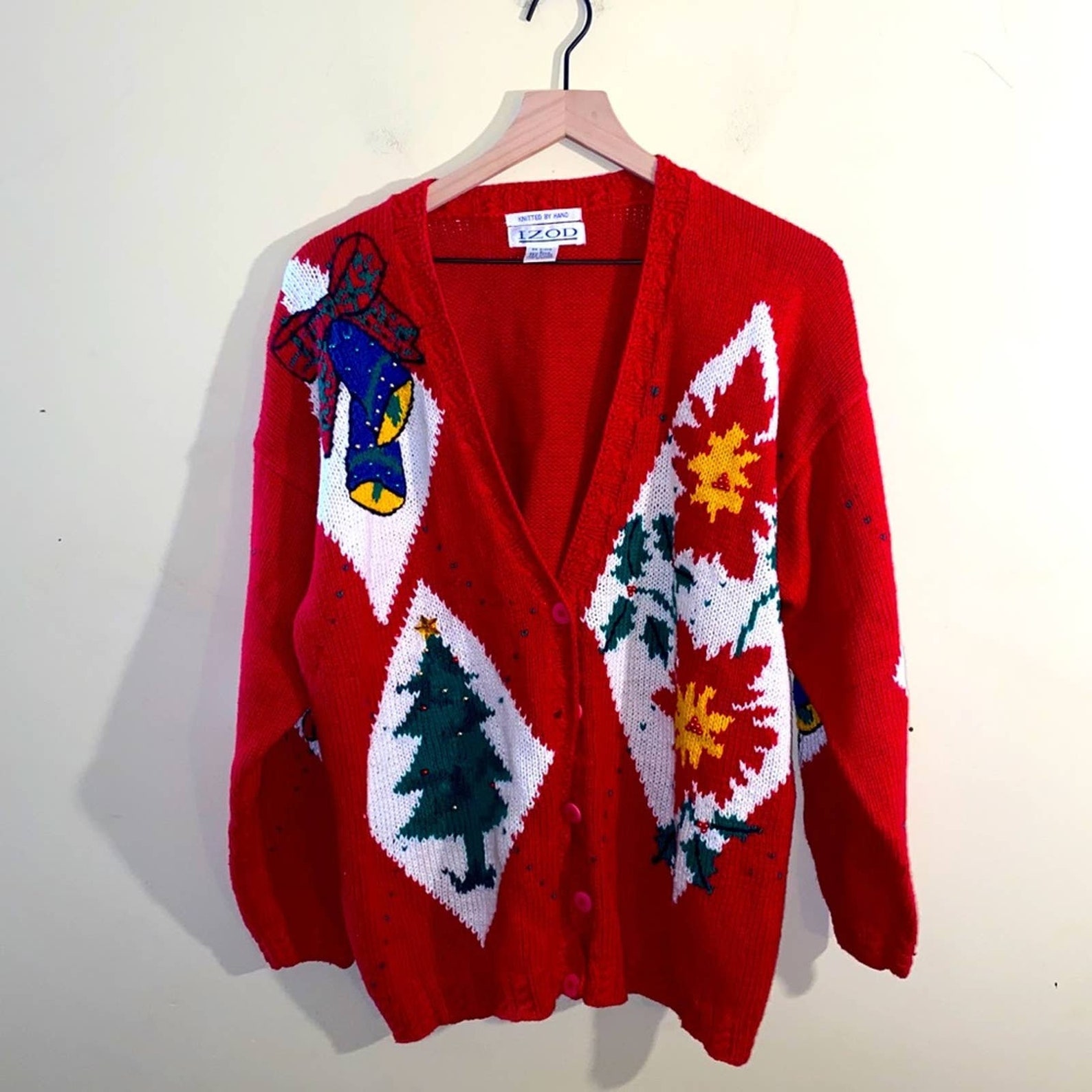 VNTG IZOD hand knit Christmas sweater size large Etsy