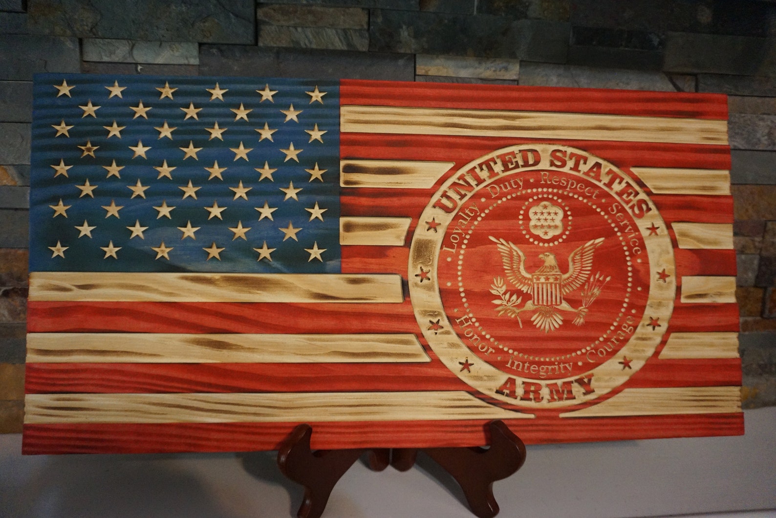 Wooden Army American Flag Wall Plaque Etsy