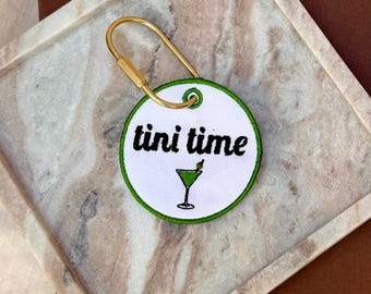 Tini Time Bag Charm | Martini Lover Purse Charm | Cocktail Bag Tag | Girls Trip Accessory | Embroidered Keychain