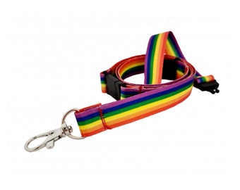 Pack of 5 or 10, 15mm Rainbow Lanyard With Double Safety Breakaway