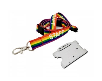 5er oder 10er Pack 15mm Staff Regenbogen Schlüsselband mit doppelter Sicherheitsverschluss