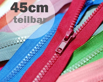 Zipper divisible 45 cm with plastic tooth 5 mm for jackets, children's jackets Zipper Zip divisible zipper, 20 colors pink black red