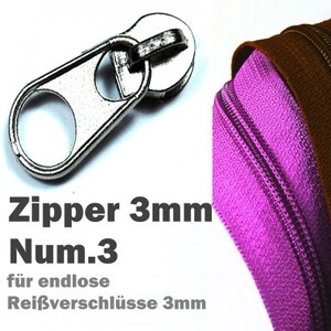 Zipper 3mm N3 für endlose Reißverschlüsse Meterware schwarz weiß dunkel blau beige