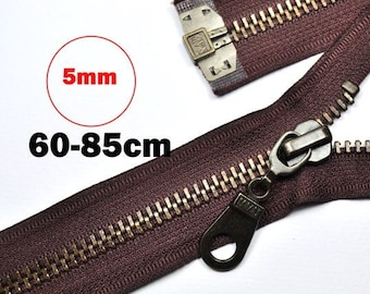 Metal zipper brown 60 cm 65 cm 70 cm 75 cm 80 cm 85 cm Metal tooth 5 mm Leather jackets, motorcycle jackets, leather bags repair