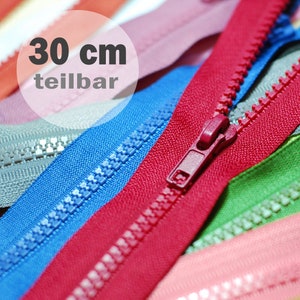 Separating zipper 30 cm black brown blue red pink grey for jackets children's clothing sewing exchange repair zipper
