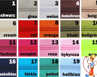 Endlosreißverschluss 3mm 19 Farben schwarz rot grau pink blau grün Meterware nähen Zubehör Kosmetiktasche Tasche Zipper Zip sewing