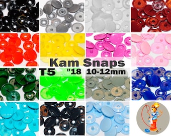 Snap fastener Kam Snaps T5 10-12 mm black red grey turquoise pink blue green buttons plastic shiny bag jacket children's clothing sew