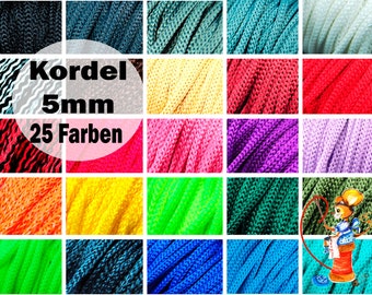 Cord 5 mm cord ribbon sold by the meter black red gray blue green yellow pink neon