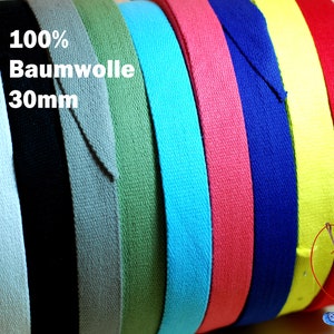 Gurtband Baumwolle 30mm 9 Farben für Taschen, Rucksäcke, Kindertaschen, DIY Nähprojekte, Taschenzubehör, Taschengurt, Taschenriemen, Gurt