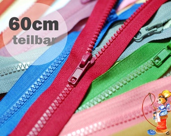 Zipper divisible 60 cm with plastic tooth 5 mm N5 20 colors for jackets, coat, children's clothing black pink pink blue green red sewing