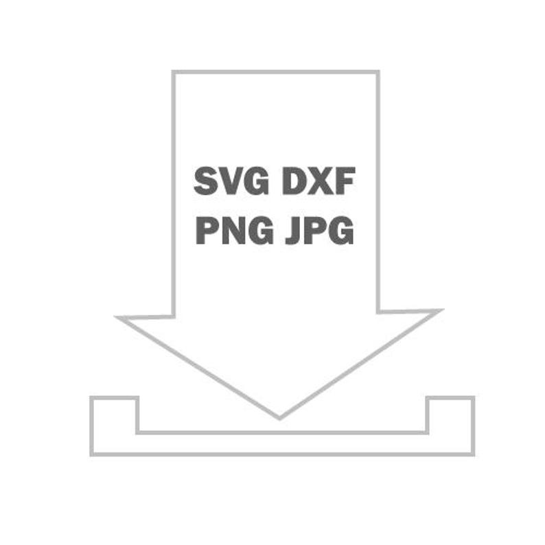 Puede incluir: Un contorno gris de un icono de flecha que apunta hacia abajo con una l&iacute;nea horizontal debajo. El texto SVG DXF PNG JPG est&aacute; centrado dentro de la forma de la flecha. El dise&ntilde;o presenta l&iacute;neas limpias y un s&iacute;mbolo de descarga simple.