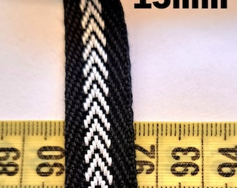 Köperband Nahtband 15mm schwarz mit Muster Baumwolle Band