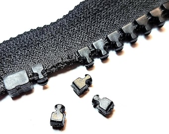 10-piece zipper repair kit, Ritsen teeth, 5 mm, 8 mm, 10 mm, black, for plastic zippers, black, grey, khaki, blue