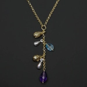 Gorgeos Topaz and Amethyst Briolette Drop Pendant on Italian Made 9ct Gold Belcher Chain image 1