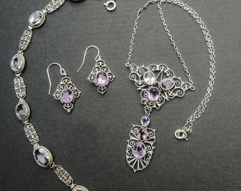 Early 20th Century Italian 800 Silver and Amethyst Demi-Parure