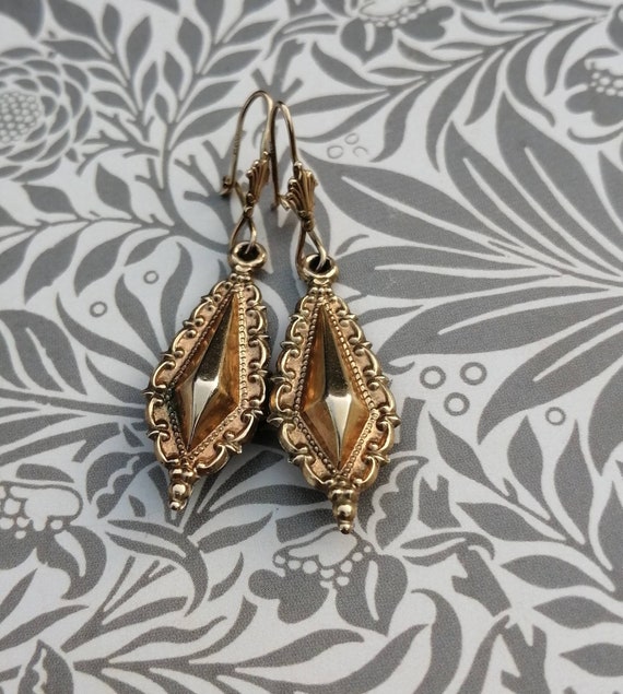 Victorian Style 9ct Gold Drop Lozenge Earrings
