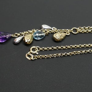 Gorgeos Topaz and Amethyst Briolette Drop Pendant on Italian Made 9ct Gold Belcher Chain image 4