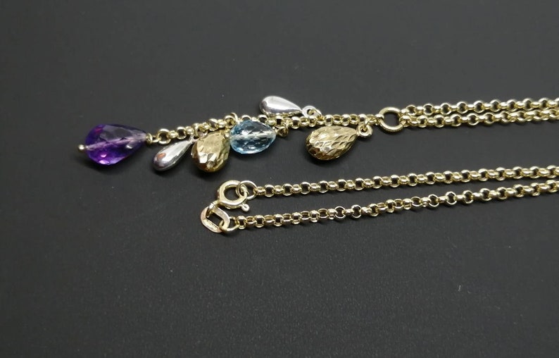 Gorgeos Topaz and Amethyst Briolette Drop Pendant on Italian Made 9ct Gold Belcher Chain image 4