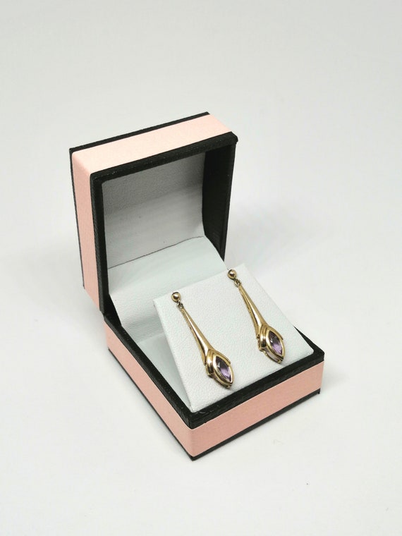 Art Deco 9ct Gold Amethyst Drop Earrings