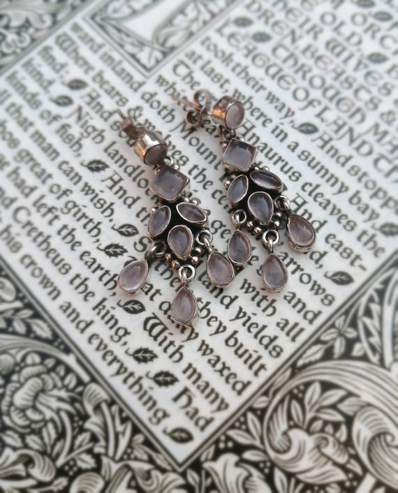 Vintage Silver Moonstone Chandelier Earrings