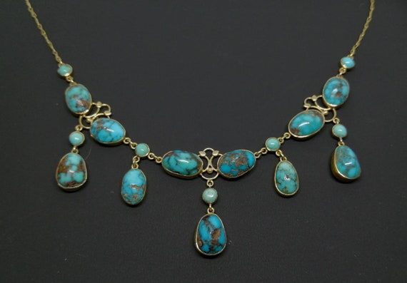 Victorian 15ct Gold Natural Turquoise Festoon Neck