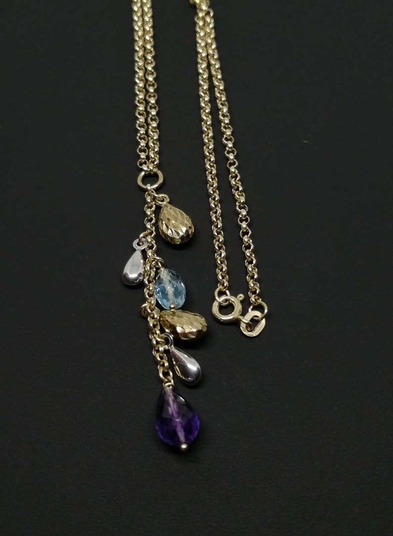 Gorgeos Topaz and Amethyst Briolette Drop Pendant on Italian Made 9ct Gold Belcher Chain image 3