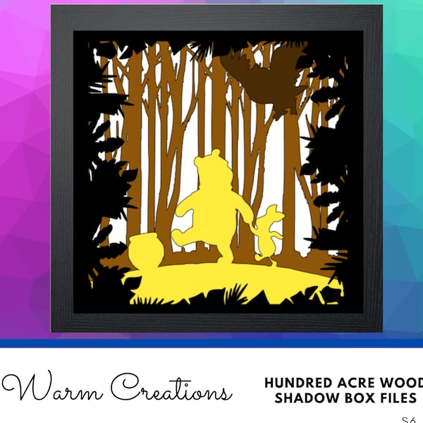 Hundred acre wood Shadow Box svg file, Winnie the pooh SVG file , 3d papercut SVG, layered paper art template, 100 acre wood, Svg & Png.