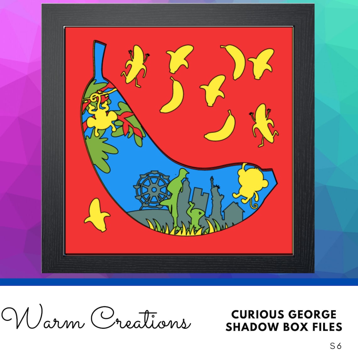Curious George Shadow Box SVG File Monkey and Bananas Shadow - Etsy ...