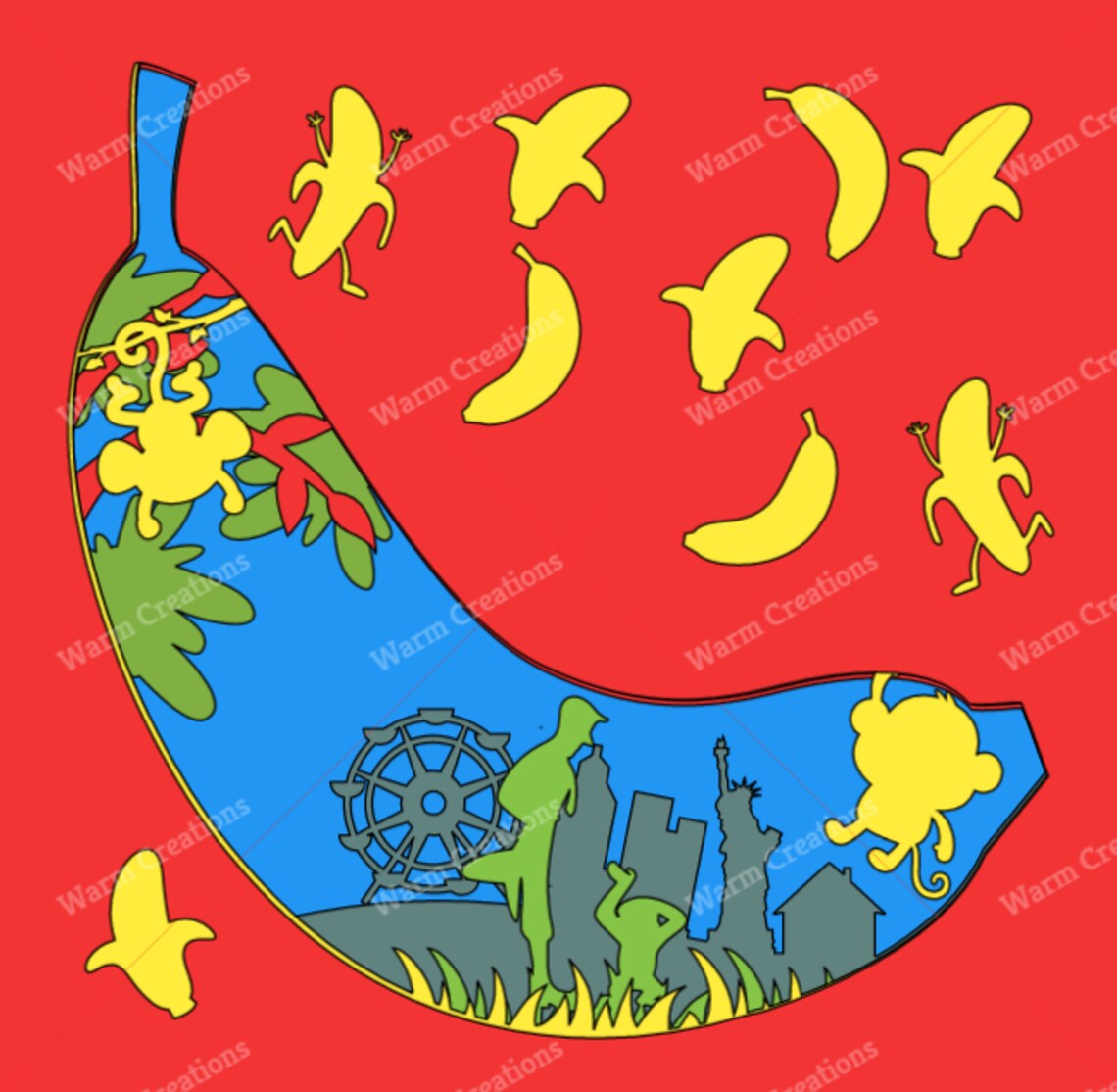 Curious George Shadow Box SVG File Monkey and Bananas Shadow - Etsy ...