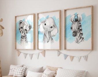 Safari Kinderzimmer Dekor Safari Baby Animal Prints Junge Kinderzimmer Dekor Safari Kinderzimmer Kunst Baby Safari Animal Prints Blau Kinderzimmer Wand Kunst Jungen Zimmer