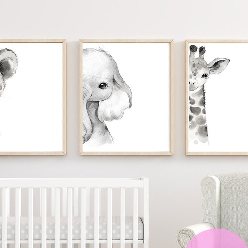 Black and White Nursery Animal Print Geometric Nursery Print Etsy