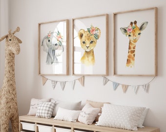 Safari Nursery Decor girl Safari Nursery Print Animal Nursery Decor Wall Art Elephant Baby Shower Animal Prints Woodland animal baby shower