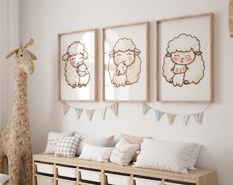 Decoración de pared para guardería de cordero, decoración de pared para guardería de granja, estampados de animales para bebés, estampados de animales para guardería, arte de pared para guardería, decoración de pared, animales, estampados de ovejas
